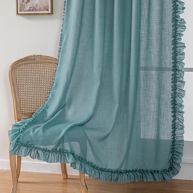 TERLYTEX Stone Blue Ruffle Curtains 84 Inches Long 2 Panels, 58 x 84 Inch - Image 5