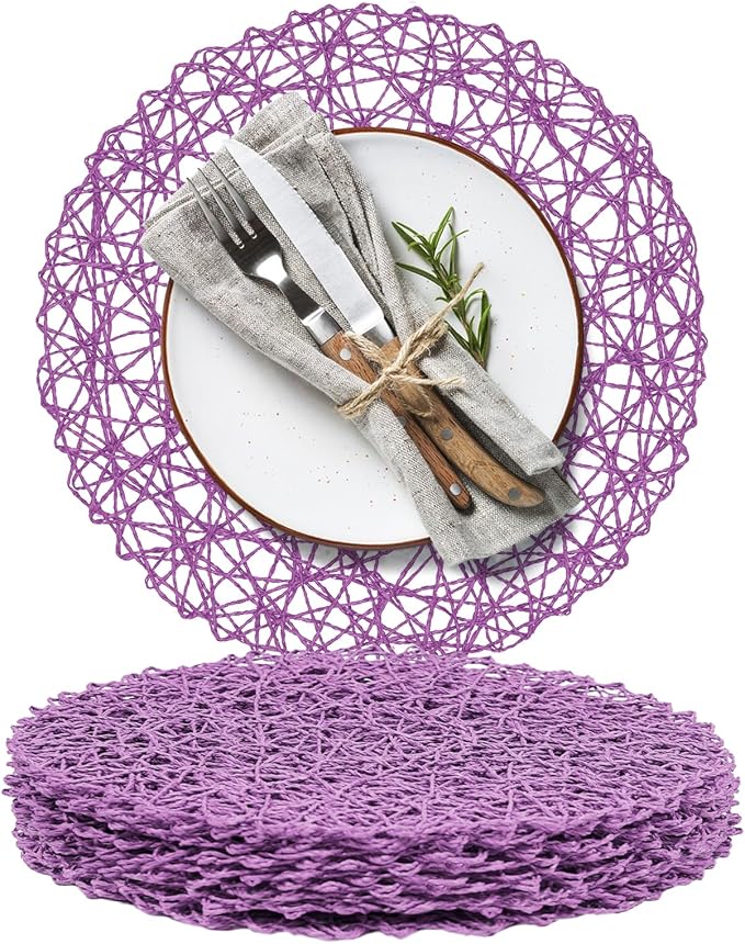 AHHFSMEI Paper Braided Round Placemats Set of 8 Natural Non-Slip Heat Resistant by AHHFSMEI
