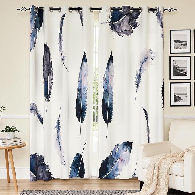 SUBRTEX Boho Leaf Printed Curtains 95 inch Long 2 Panels, Room Darkening - Image 5