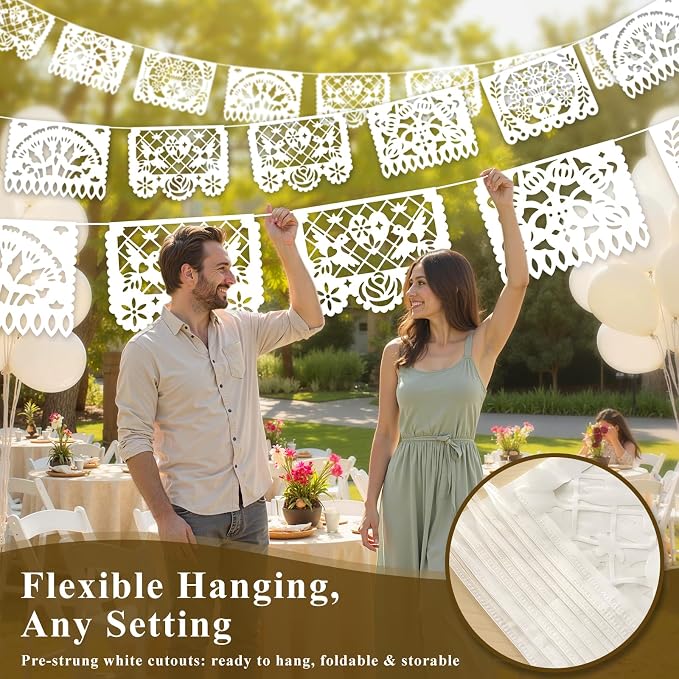 DOMESTAR 5 Packs 75 FT White Papel Picado Mexican Wedding Party Decoration | - Image 4