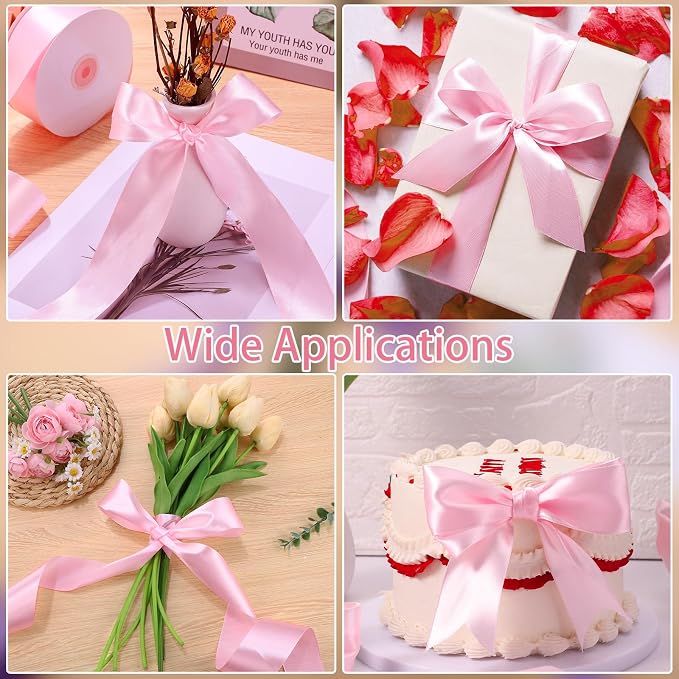 woric Pink Satin Ribbon 1 1/2 Inch 60 Yards Light Pink Bows | Wedding Decor - Image 3