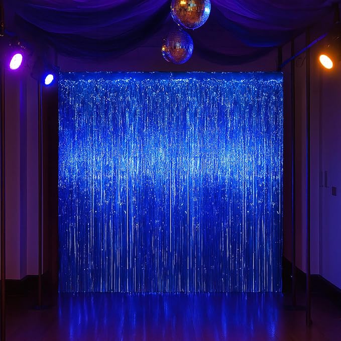 Voircoloria 3 Pack 3.3x8.2 Feet Blue Foil Fringe Backdrop Curtains, Tinsel - Image 7