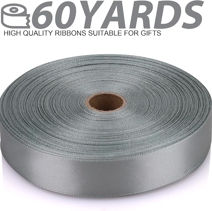 7/8 Inch 60 Yards Silver Satin Craft Ribbon-Single Face Polyester Ribbon - Image 2