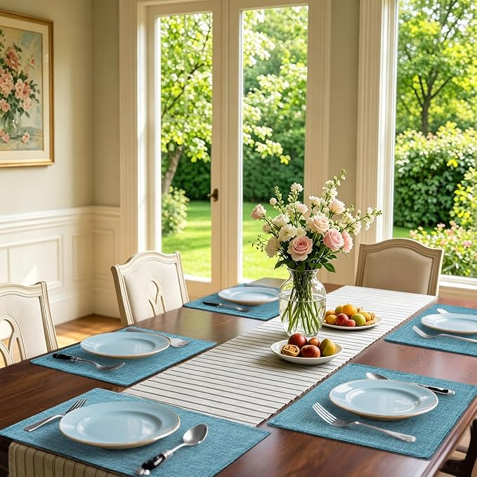 Homaxy Cloths Placemats for Dining Table Set of 6, Teal | Heat Resistant - Image 2