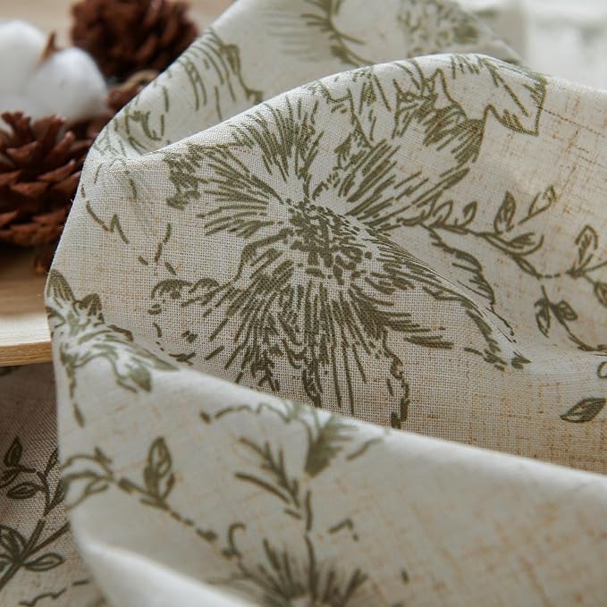 jinchan Green Floral Linen Curtains Lined 84 Inch Vintage Back Tab 2 Panels | - Image 9