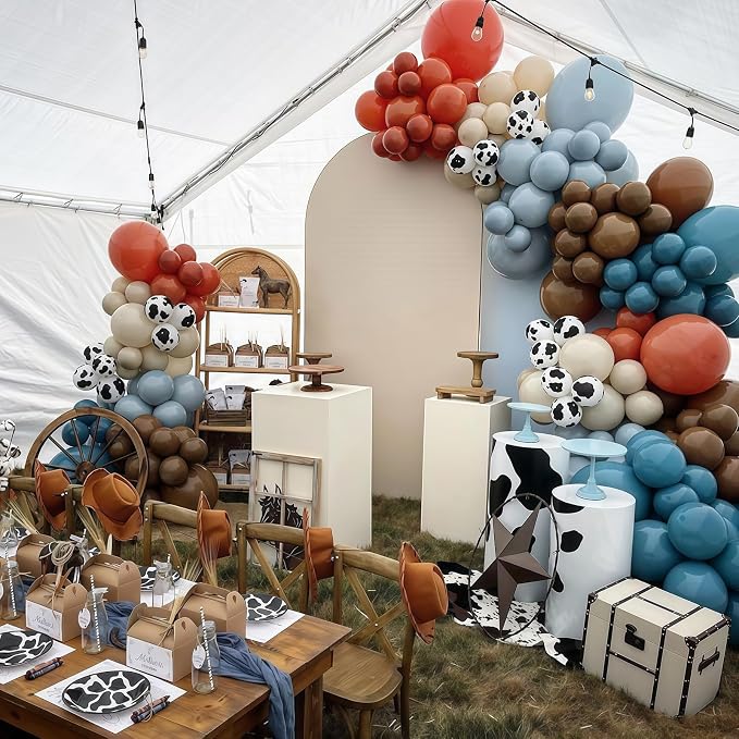 Cowboy Western Balloons, 12inch Dusty Slate Blue Retro Dark Brown Sand White - Image 5