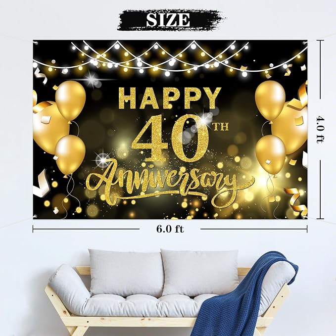 WeBenison Happy 40th Anniversary Backdrop 40th Wedding Anniversary Photography - Image 2