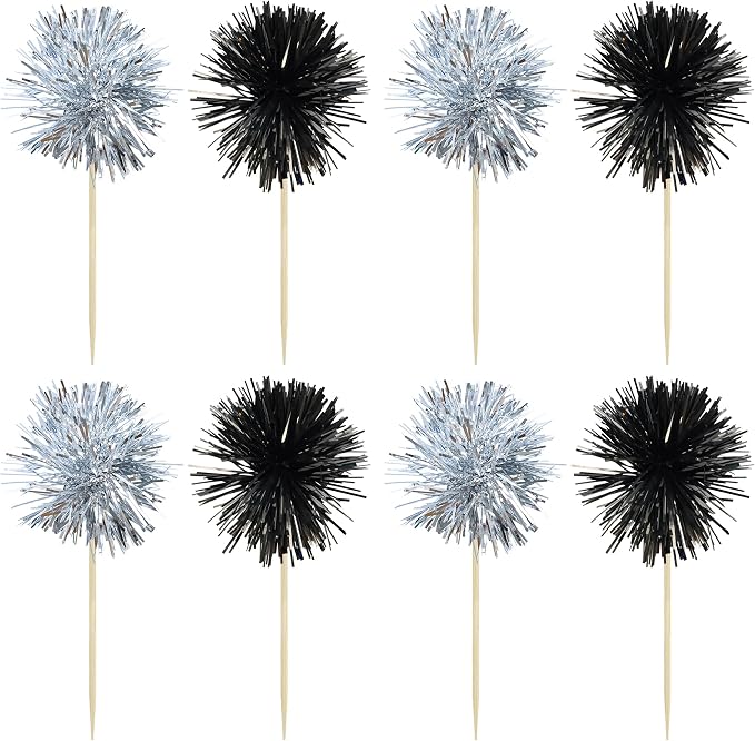Gyufise 30Pcs Foil Firework Cupcake Toppers Sparkle Tinsel Cake Toppers Tinsel - Image 3