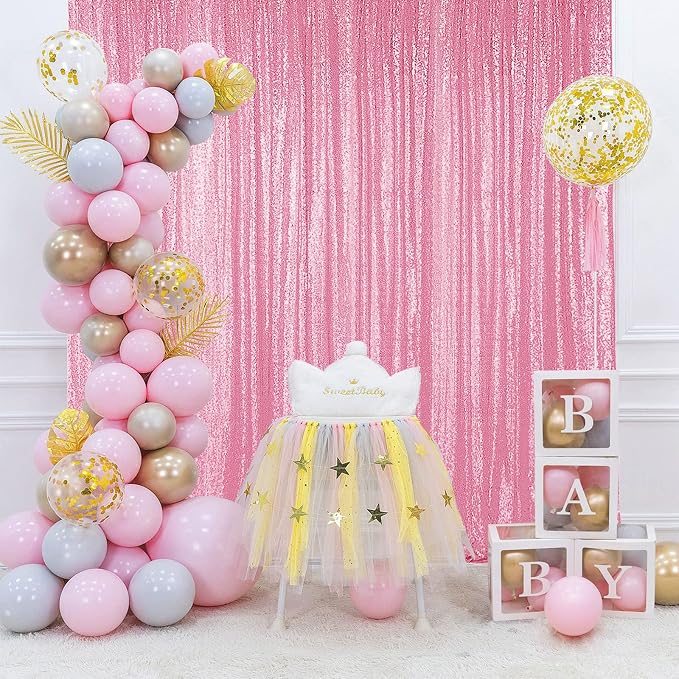 Hahuho Pink Sequin Backdrop Curtain, Banquet Decoration（2 Panels, 2FT x 8FT - Image 3
