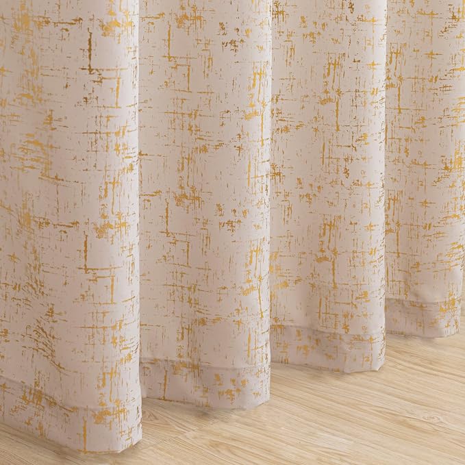 Taisier Home Gold Foil Print Linen Textured Curtains Geometric Dots Pattern - Image 7