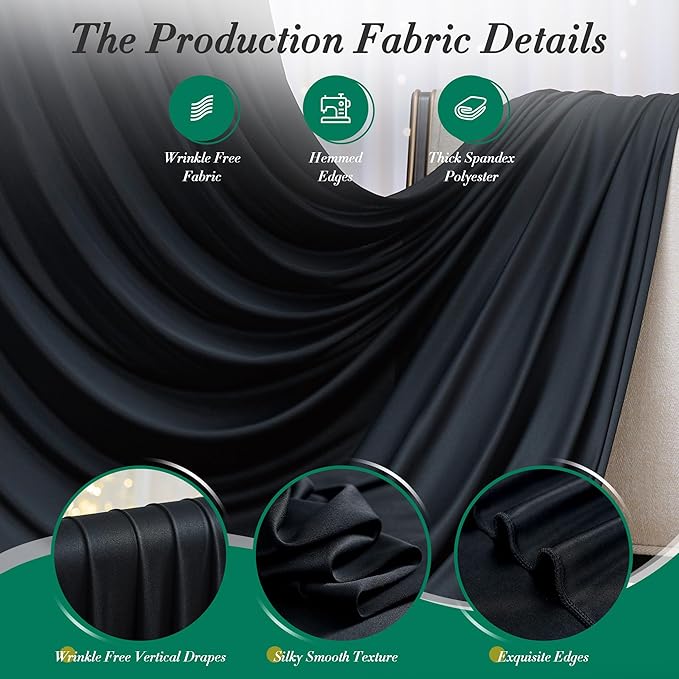 10 ft x 7 ft Wrinkle Free Black Backdrop Curtain - Image 4