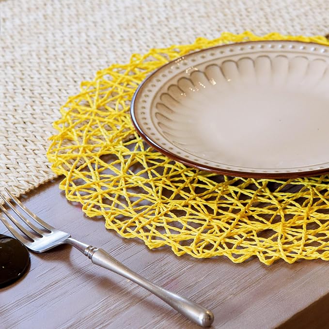 AHHFSMEI Paper Braided Round Placemats Set of 12 Natural Non-Slip Heat - Image 4