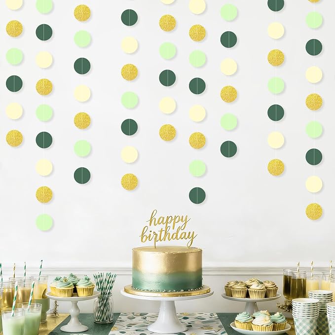 5PCS Sage Green Paper Garland, 72ft Sage Green Gold Circle Ceiling Decorations - Image 7