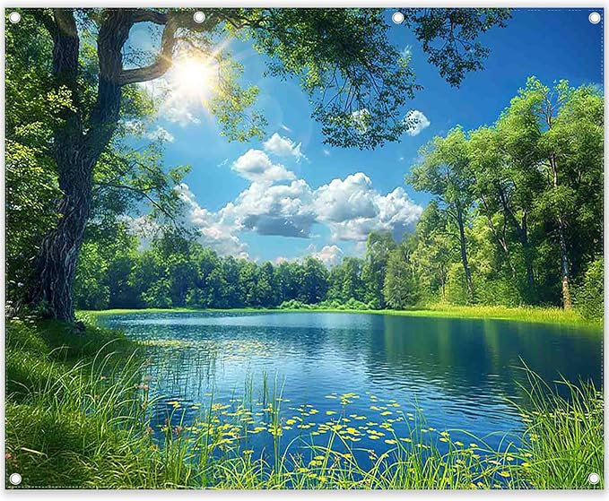 Fabric 10x8ft Lake Natural Scenery Backdrop River Camp Banner | Mountain Forest by ZTHMOEBACKDROP