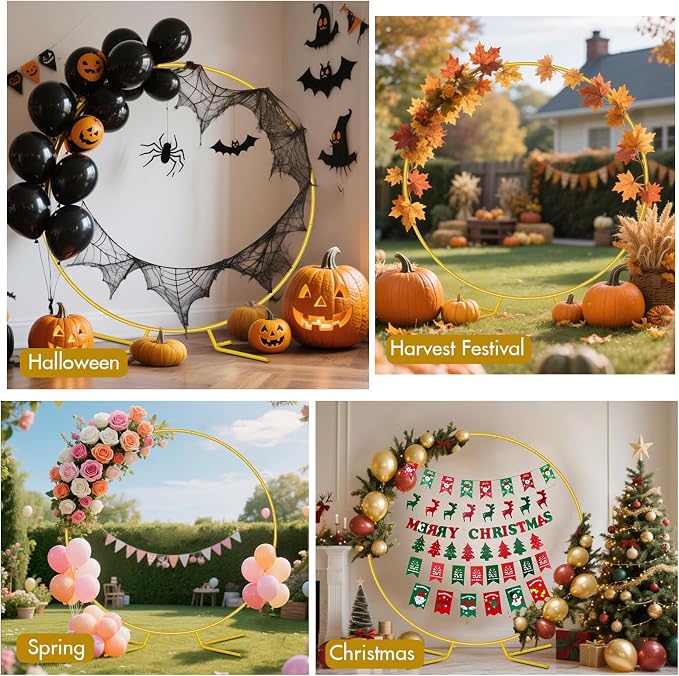 Nisoger 6.6FT Round Backdrop Stand, Circle Gold Balloon Wedding Arch Frame | - Image 3