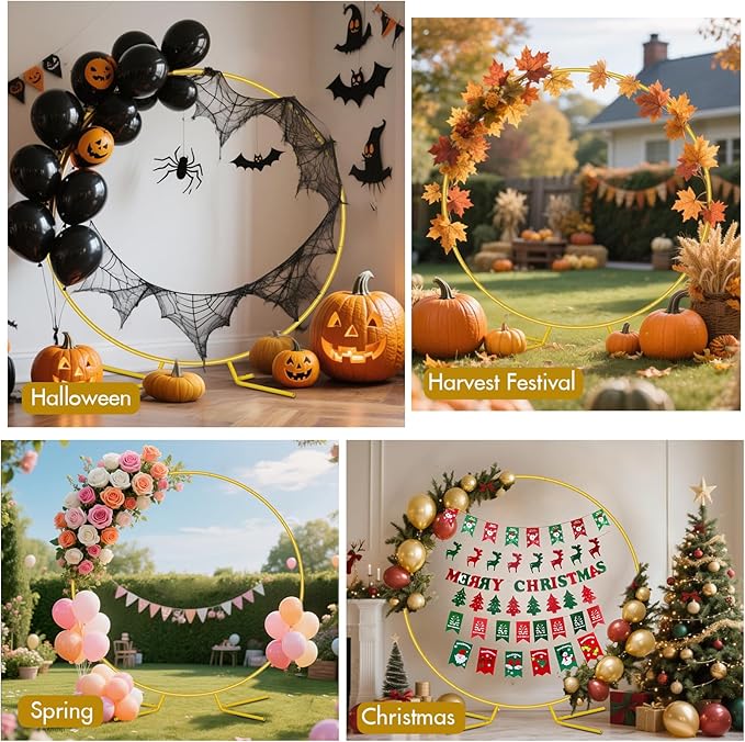 Nisoger 7.2FT Round Backdrop Stand, Circle Gold Balloon Wedding Arch Frame | - Image 3