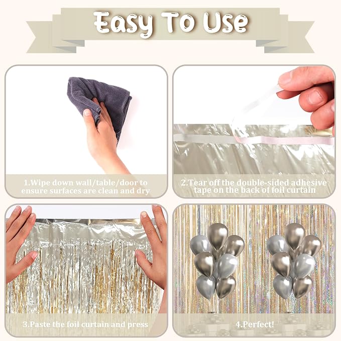Voircoloria Champagne Foil Fringe Backdrop Curtains, Birthday Party Decorations - Image 3