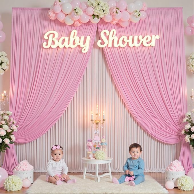 10×14 ft Pink Wrinkle Free Backdrop Curtain, Soft Silky Polyester Wedding - Image 9
