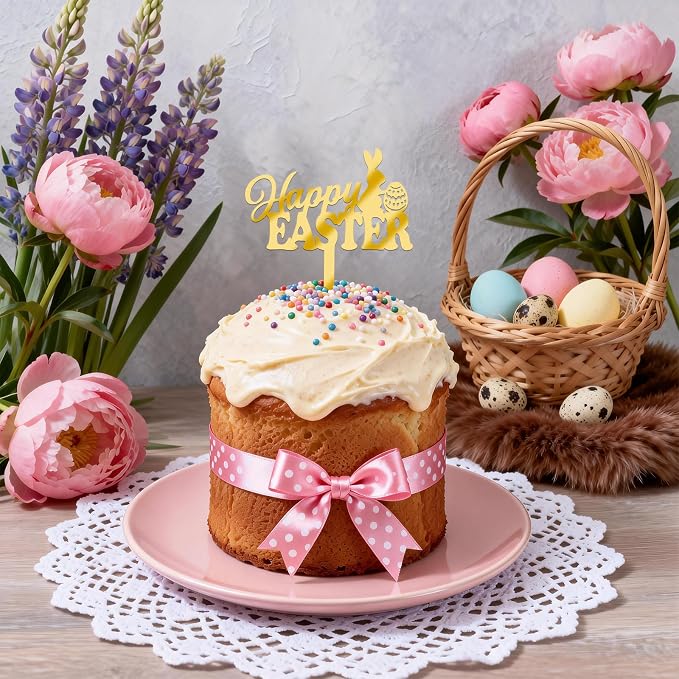 8Pcs Gold Happy Easter Cake Toppers Bunny Cupcake Decor - Image 7