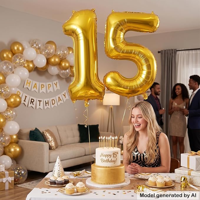 40 Inch Gold Number 15 Foil Balloon - Image 4