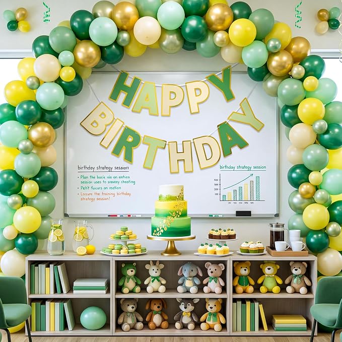 Pre-Strung Happy Birthday Banner Sage Green Party Decorations | adjustable cord - Image 5