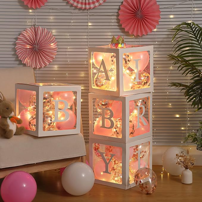 Baby Shower Balloon Box Decorations, 4 Pack Led Fairy String Lights and 40 Pcs - Image 2