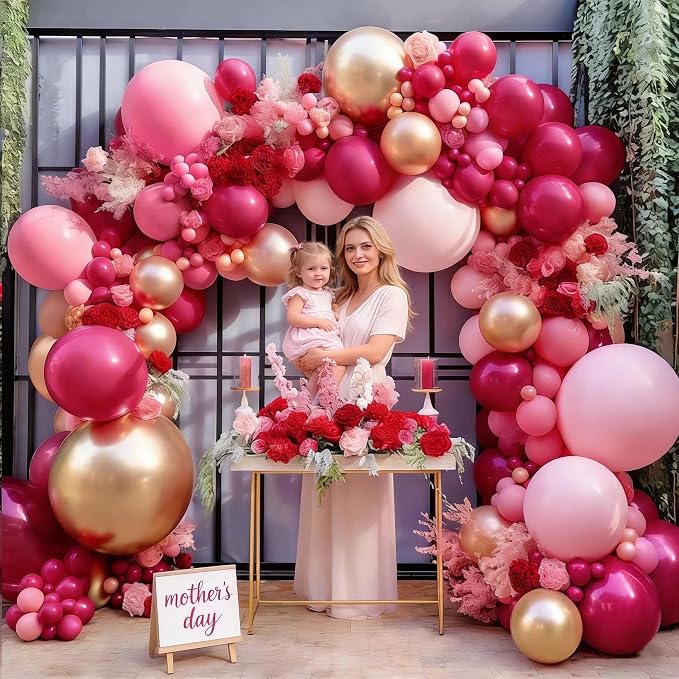 Hot Pink Balloon Arch Kit Double Stuffed, Dark Light Pink Magenta Blush Gold - Image 7
