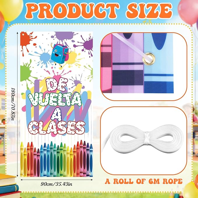 HunnmingRe De Vuelta a Clases Crayon Classroom Door Decor Bienvenidos Banner En - Image 2