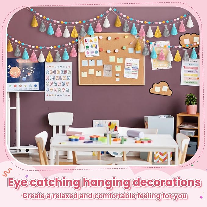 Syhood 4 Pcs Pom Pom Tassel Garland Felt Pompom Ball Banner Tassel Garland - Image 6