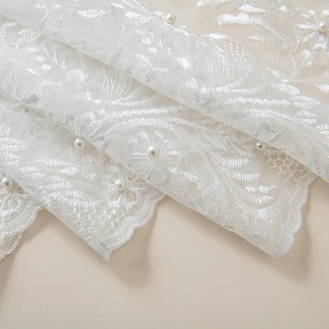 White Sheer Voile Curtains White Embossed Butterflies 63 Inches | Light - Image 6
