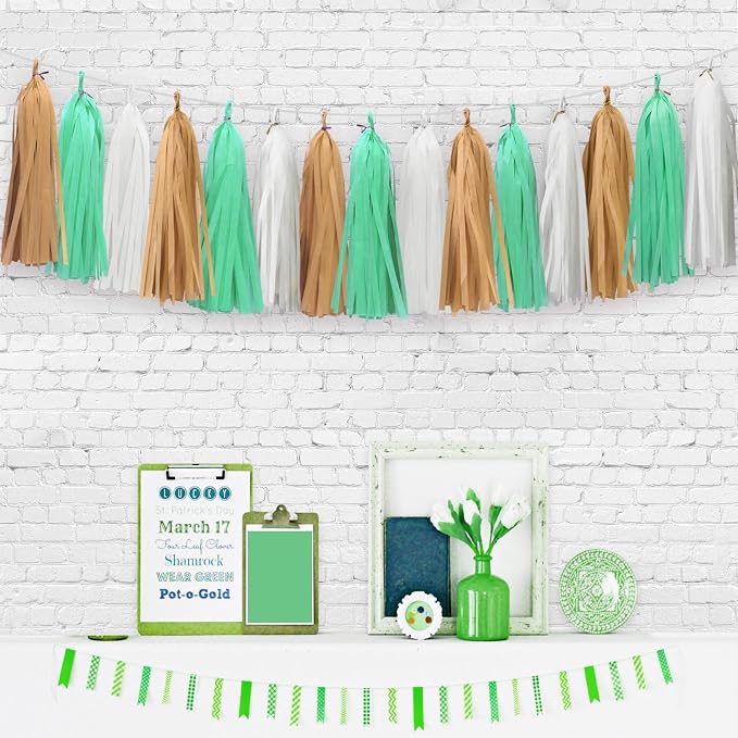 Gold White Mint Green Tassel Garland - Image 5