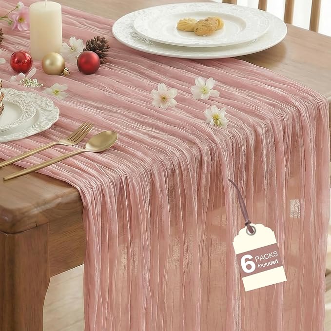IVAPUPU 6 Pcs Cheesecloth Table Runner - 10ft Dusty Pink Boho Gauze Cheese by IVAPUPU