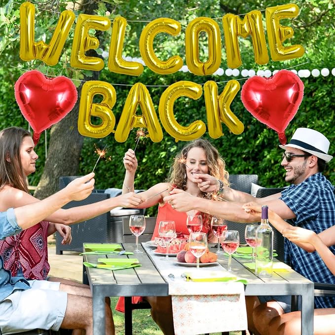 TONIFUL 16 Inch Gold WELCOME BACK Foil Letter Balloons Banner Decoration | - Image 5