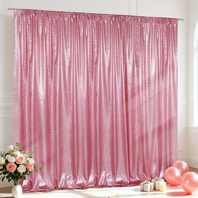 SquarePie 10x10ft Fuchsia Pink Sequin Backdrop, High Density Non-Transparent by SquarePie