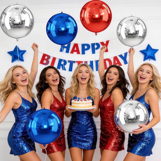 10Pcs Red and Blue Round Foil Balloons, Metallic Silver Red Blue Foil Baloon - Image 8