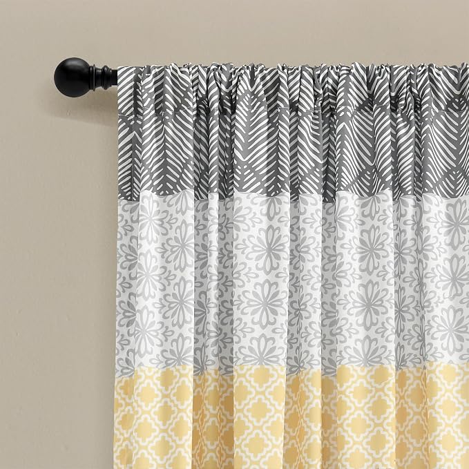 Lush Decor Bohemian Stripe Window Curtain Panels, Pair 52" W x 84" L Yellow & - Image 2