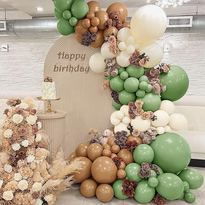 134Pcs Sage Green Tan Balloon Arch Kit, - Image 3