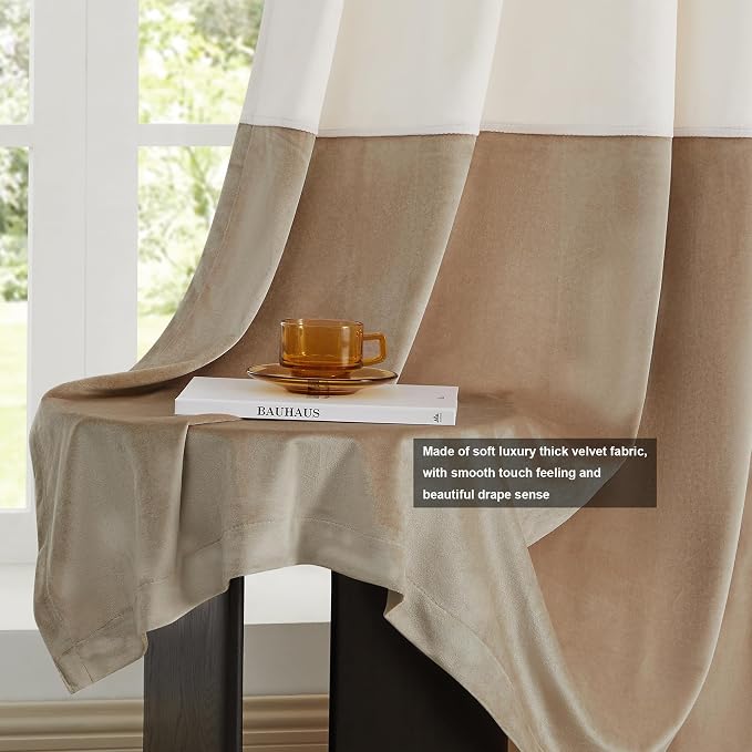 BULBUL Color Block Window Curtains Panels 108 inches Long Cream Ivory Champagne - Image 5