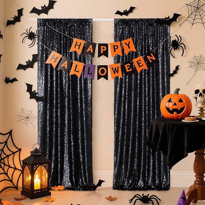 Poise3EHome Black Sequin Backdrop Curtains, 2 Panels 2FTx8FT Glitter Photo - Image 7