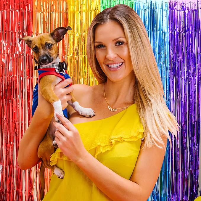 10 Pack Rainbow Backdrop Curtain 3.2ft x 8.2ft Metallic Tinsel Foil Fringe Curtains Photo Booth Background for Birthday Party Decoration Baby Shower Engagement Wedding Christmas Decoration (Rainbow)