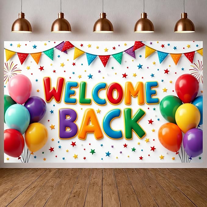 Welcome Back Banner Decorations Colorful Balloons Stars Welcome Home Background - Image 5