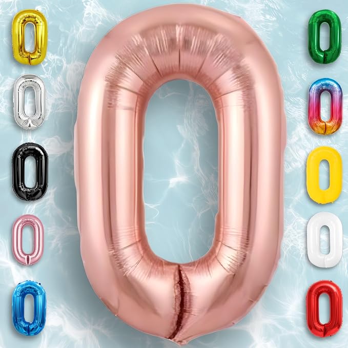 Rose Gold Number Balloon 0 Mylar Foil Macaron Balloons 16 inch - Image 3