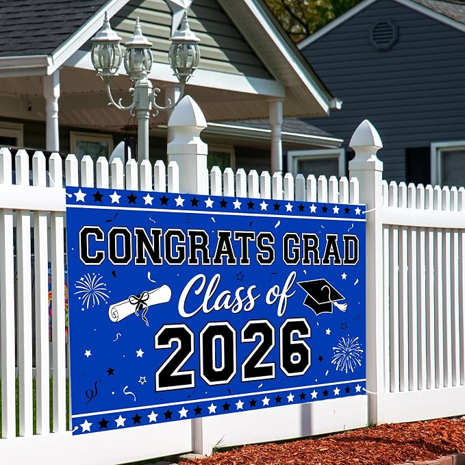 Blue Graduation Banner Class of 2026-72" x 44" Congrats Grad Backdrop - Image 5