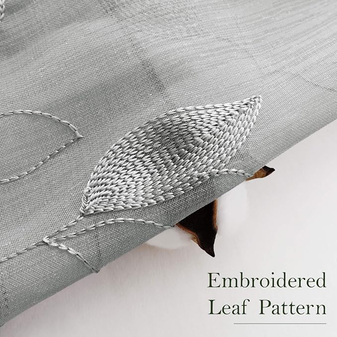 HOMEIDEAS Grey/Gray Sheer Kitchen Curtains 52 x 45 Inch Length 2 Panels - Image 4