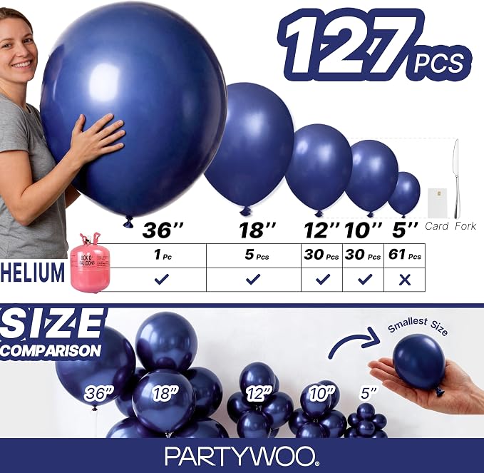 PartyWoo Navy Blue Balloons 127pcs Dark Blue Color 36 18 12 10 5 Inch | 36 18 - Image 6