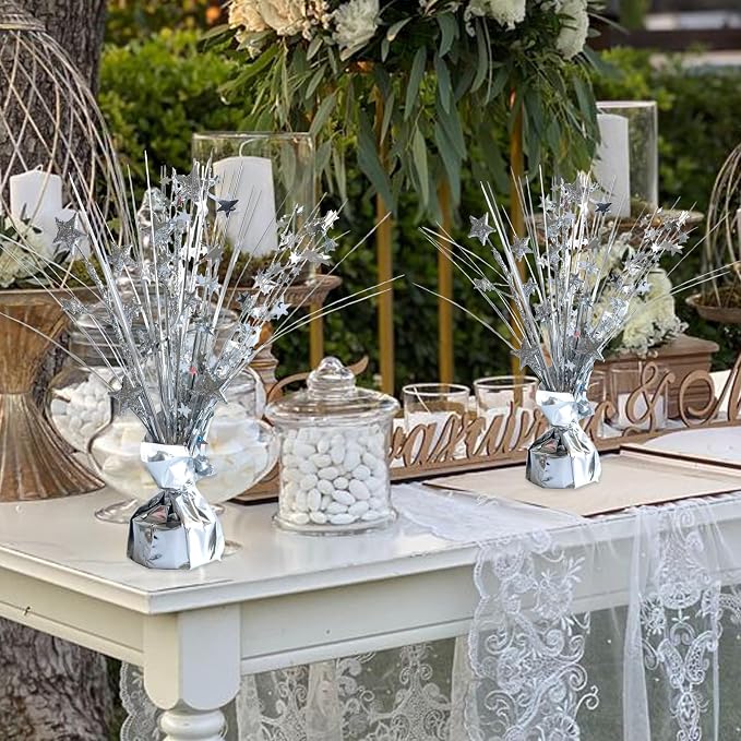 12 Pack Metallic Sliver Foil Spray Centerpieces Stars Brust Table Centerpieces - Image 4