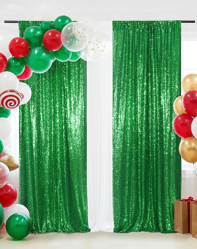 Eternal Beauty Green Sequin Backdrop Curtains, 2 Panels 2x8FT | 3mm Sparkle - Image 2