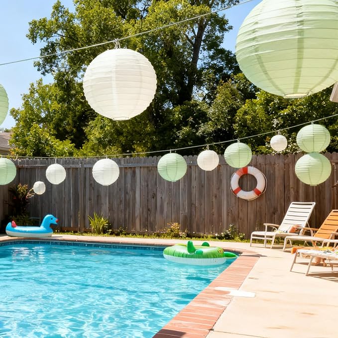 20Pcs Paper Lanterns, Sage Green and Ivory Hanging Lantern - Image 2