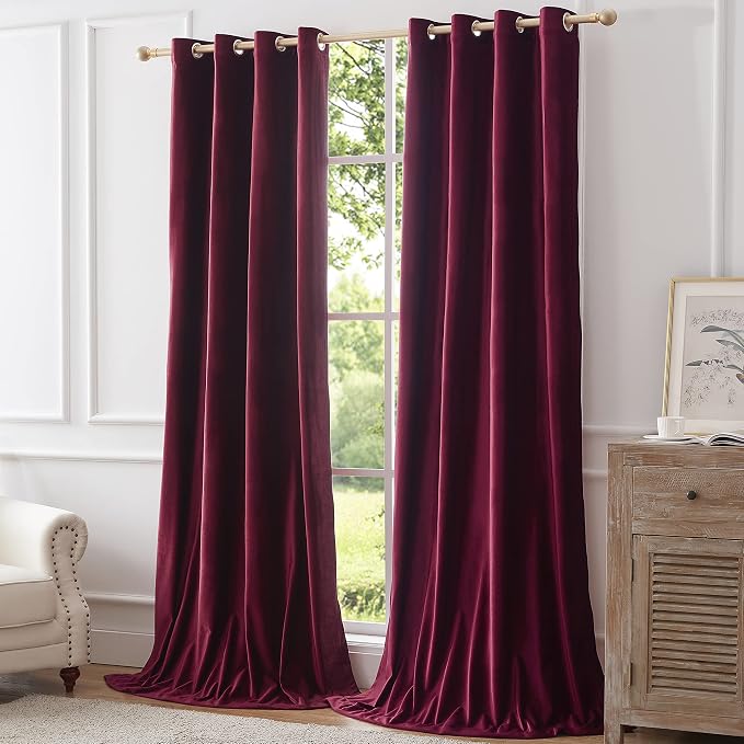 Velvet Burgundy Grommet Blackout Curtains 108 inch Length - Image 6
