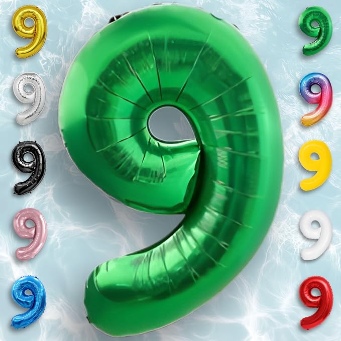 Green Number Balloon 9 Mylar Foil Balloons 32 inch - Image 3